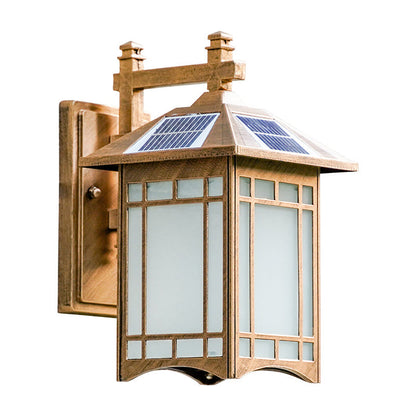 Rynx | Solar Energy LED House Wall Lamp Rustic Black/Bronze Frosted Glass Wall Mount Light Fixture