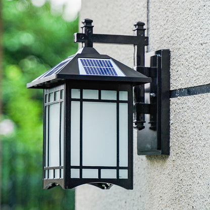 Rynx | Solar Energy LED House Wall Lamp Rustic Black/Bronze Frosted Glass Wall Mount Light Fixture
