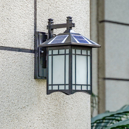 Rynx | Solar Energy LED House Wall Lamp Rustic Black/Bronze Frosted Glass Wall Mount Light Fixture