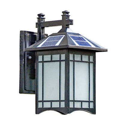 Rynx | Solar Energy LED House Wall Lamp Rustic Black/Bronze Frosted Glass Wall Mount Light Fixture