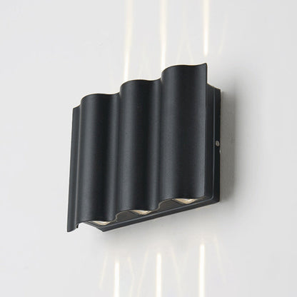 Rynx | 2/4/6-Light Patio LED Wall Light Modern Black Surface Mounted Wall Light with Wavy Metal Shade, Warm/White Light