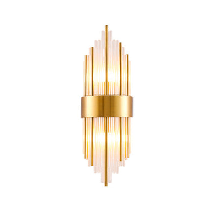Rynx | Cylinder/Curved Wall Lamp Postmodern Prism/Ribbed Crystal 2-Light Living Room Ceiling Mount Wall Lamp in Gold