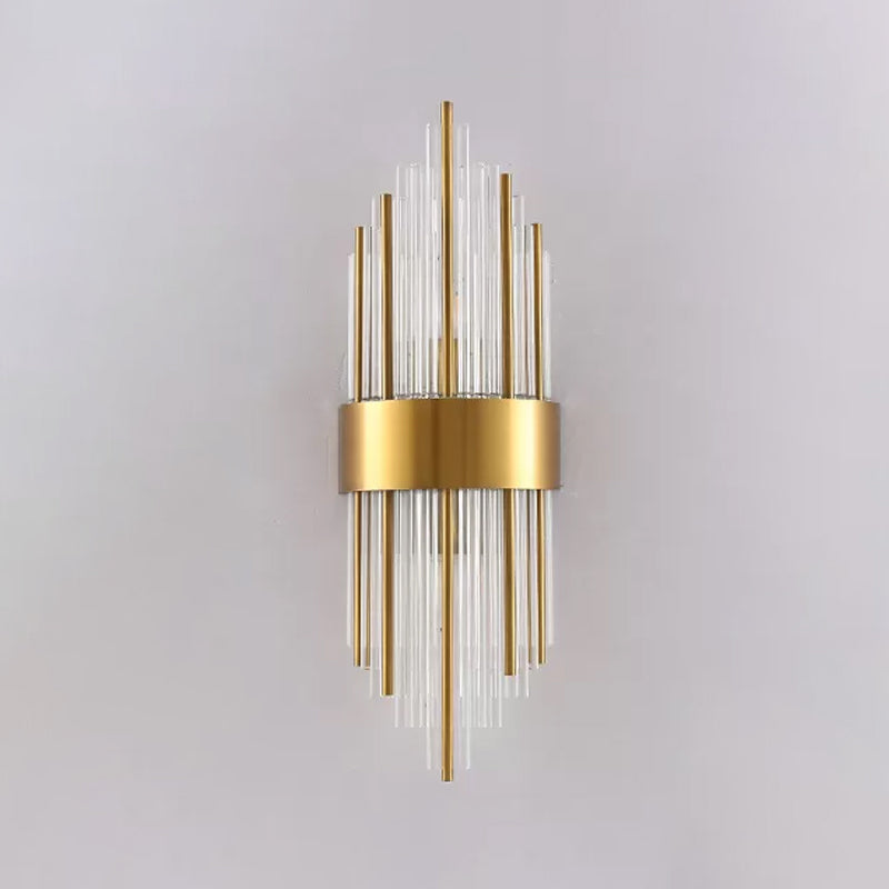 Rynx | Cylinder/Curved Wall Lamp Postmodern Prism/Ribbed Crystal 2-Light Living Room Ceiling Mount Wall Lamp in Gold