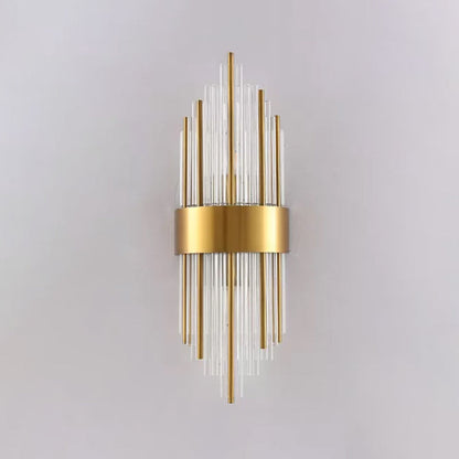 Rynx | Cylinder/Curved Wall Lamp Postmodern Prism/Ribbed Crystal 2-Light Living Room Ceiling Mount Wall Lamp in Gold