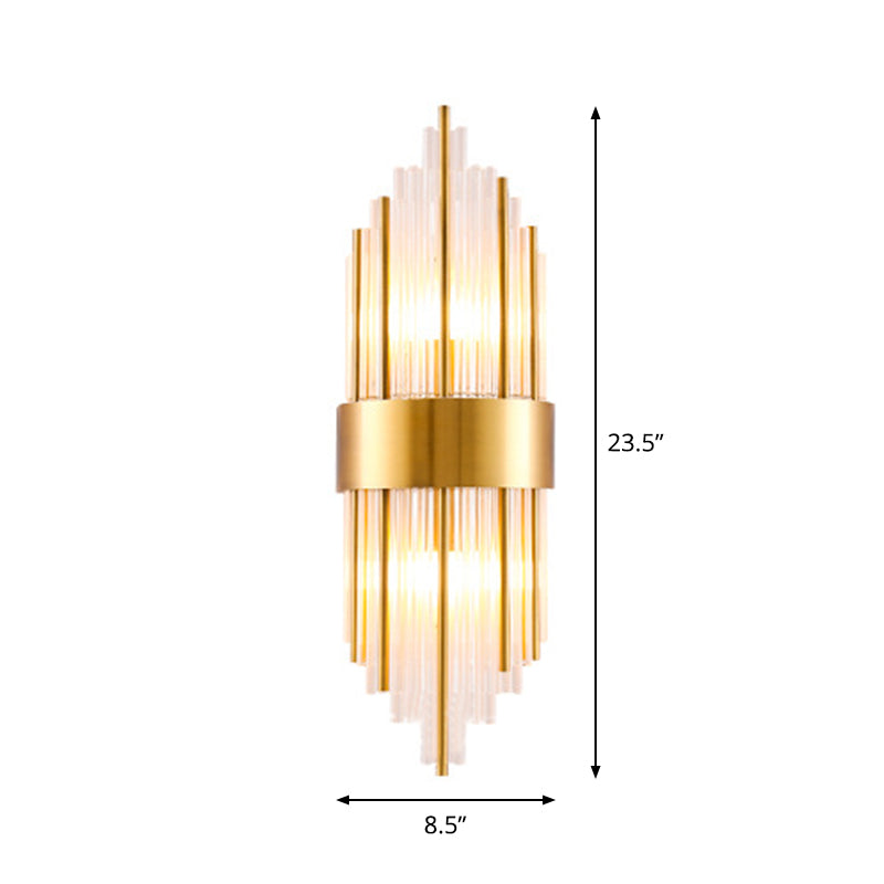 Rynx | Cylinder/Curved Wall Lamp Postmodern Prism/Ribbed Crystal 2-Light Living Room Ceiling Mount Wall Lamp in Gold