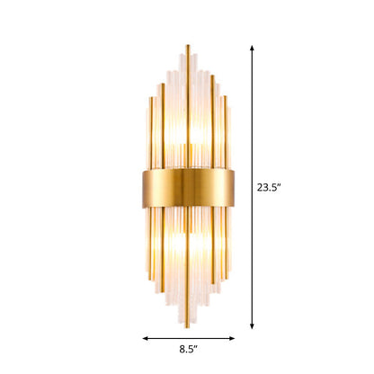 Rynx | Cylinder/Curved Wall Lamp Postmodern Prism/Ribbed Crystal 2-Light Living Room Ceiling Mount Wall Lamp in Gold