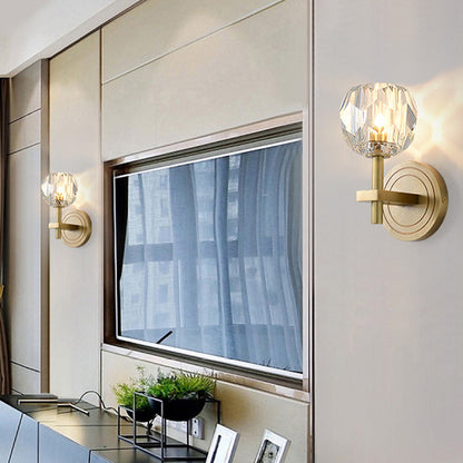 Rynx | Cylinder/Ball-Shaped Wall Light Postmodern Water Glass/Cut Crystal 1 Bulb Gold Wall-Mounted Light for Living Room