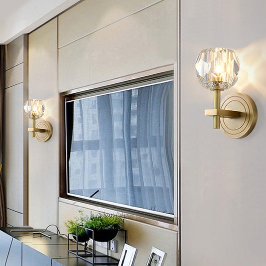 Rynx | Cylinder/Ball-Shaped Wall Light Postmodern Water Glass/Cut Crystal 1 Bulb Gold Wall-Mounted Light for Living Room