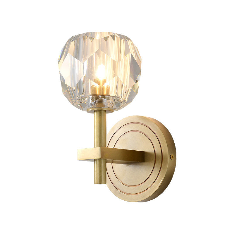 Rynx | Cylinder/Ball-Shaped Wall Light Postmodern Water Glass/Cut Crystal 1 Bulb Gold Wall-Mounted Light for Living Room