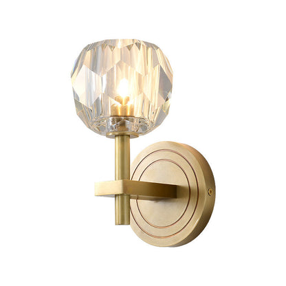 Rynx | Cylinder/Ball-Shaped Wall Light Postmodern Water Glass/Cut Crystal 1 Bulb Gold Wall-Mounted Light for Living Room