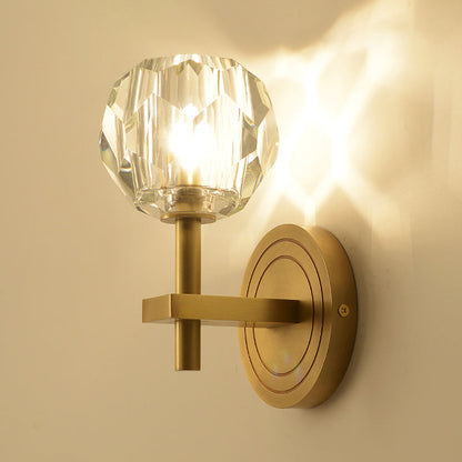 Rynx | Cylinder/Ball-Shaped Wall Light Postmodern Water Glass/Cut Crystal 1 Bulb Gold Wall-Mounted Light for Living Room