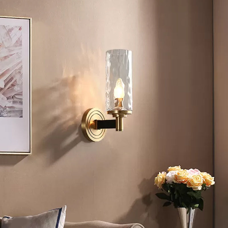 Rynx | Cylinder/Ball-Shaped Wall Light Postmodern Water Glass/Cut Crystal 1 Bulb Gold Wall-Mounted Light for Living Room