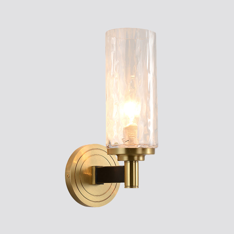 Rynx | Cylinder/Ball-Shaped Wall Light Postmodern Water Glass/Cut Crystal 1 Bulb Gold Wall-Mounted Light for Living Room