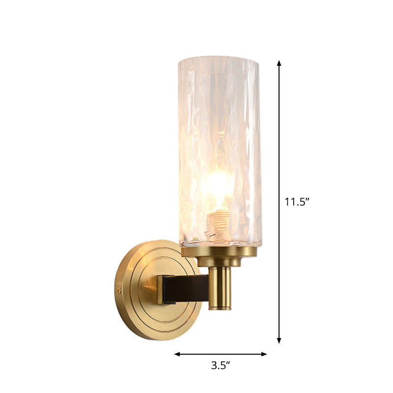 Rynx | Cylinder/Ball-Shaped Wall Light Postmodern Water Glass/Cut Crystal 1 Bulb Gold Wall-Mounted Light for Living Room