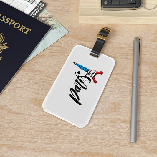 Rynx | Elegant Parisian Travel: Individual Acrylic Luggage Tag with Leather Strap