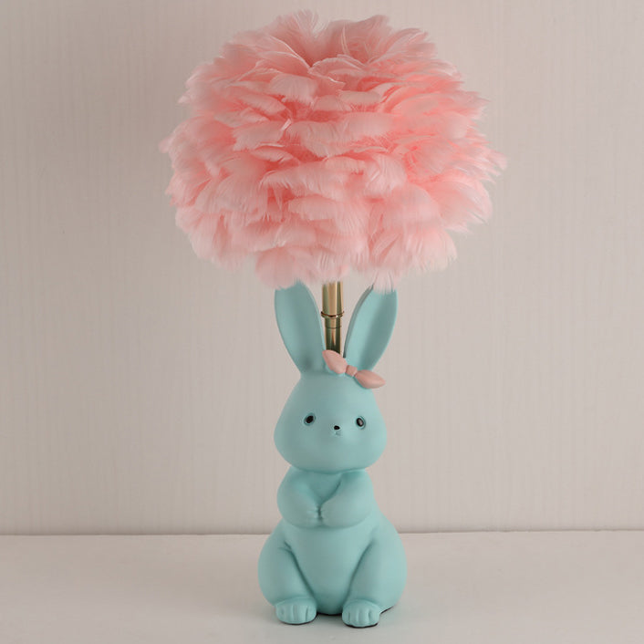 Rynx | Modern Art Deco Rabbit Feather Orb Metal Goose Feather Glass 1-Light Table Lamp For Bedroom