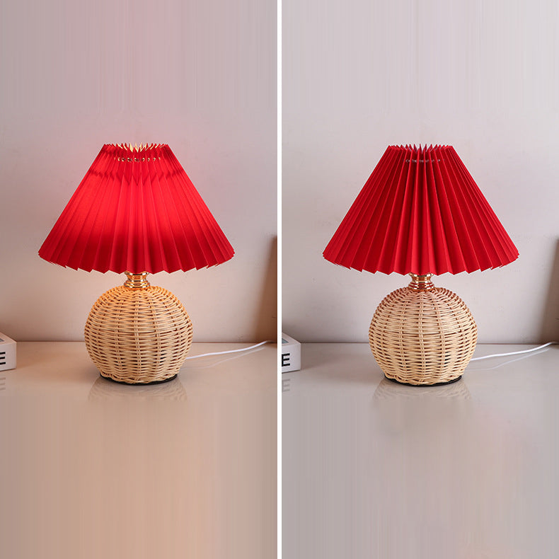 Rynx | RattaLume Nordic LED Table Lamp | Woven Rattan & Foldable Fabric Shade | Mood Light | Decor for the Bedroom