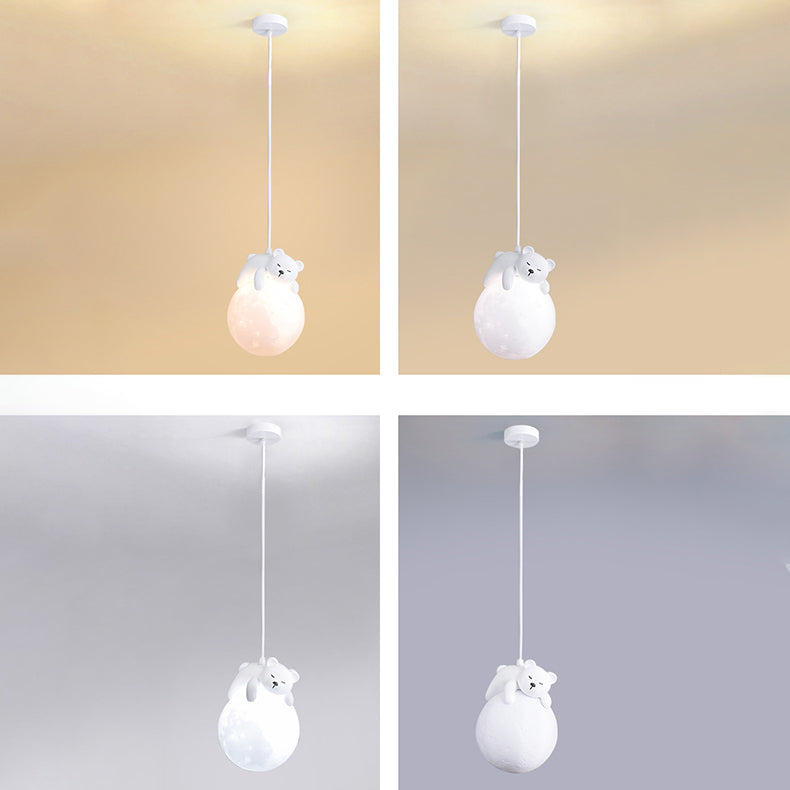 Rynx | Contemporary creative PE spherical umbrella resin animal rabbit bear design 1-light pendant lamp for the living room