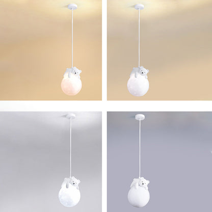 Rynx | Contemporary creative PE spherical umbrella resin animal rabbit bear design 1-light pendant lamp for the living room