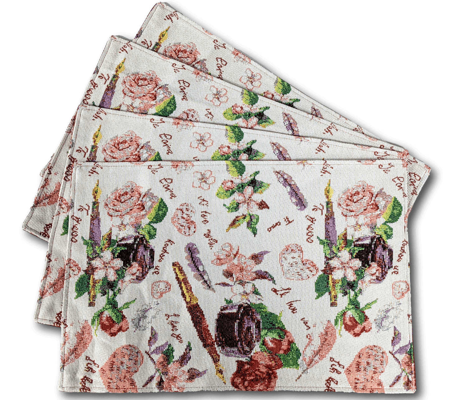 Rynx | DaDa Bedding Set consisting of 4 pieces Sweet Love Notes Pink Floral Tapestry Dining Table Sets 33 cm x 48 cm