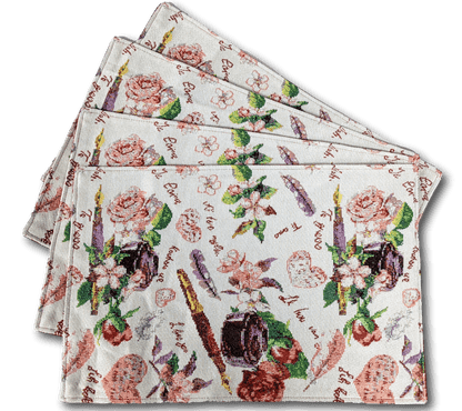 Rynx | DaDa Bedding Set consisting of 4 pieces Sweet Love Notes Pink Floral Tapestry Dining Table Sets 33 cm x 48 cm
