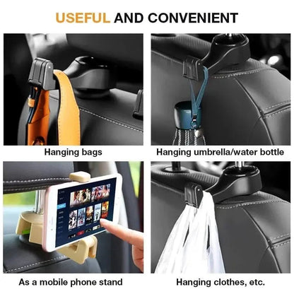 Rynx | 2-in-1 Car Headrest Hooks – Holds Bags & Serves as Smartphone Holder