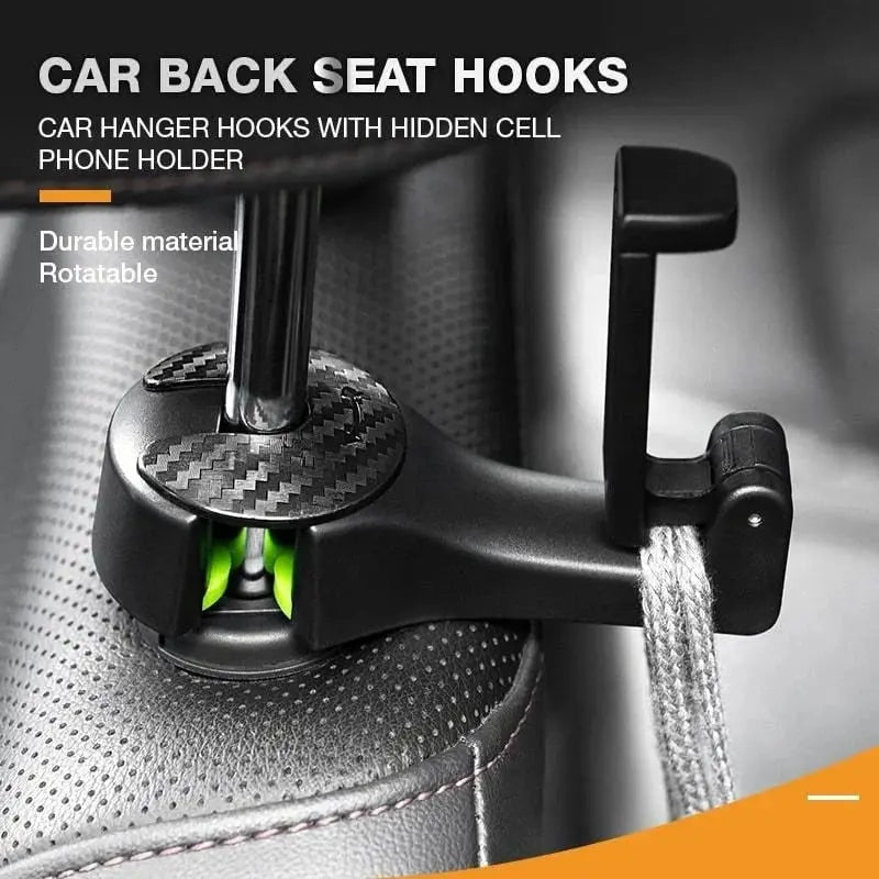 Rynx | 2-in-1 Car Headrest Hooks – Holds Bags & Serves as Smartphone Holder