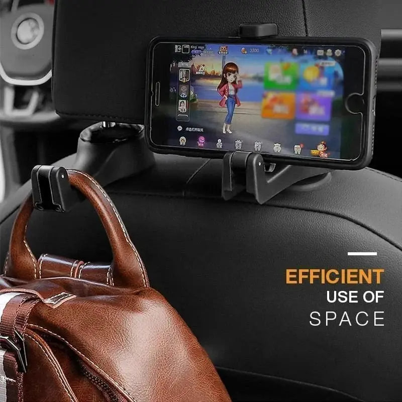 Rynx | 2-in-1 Car Headrest Hooks – Holds Bags & Serves as Smartphone Holder