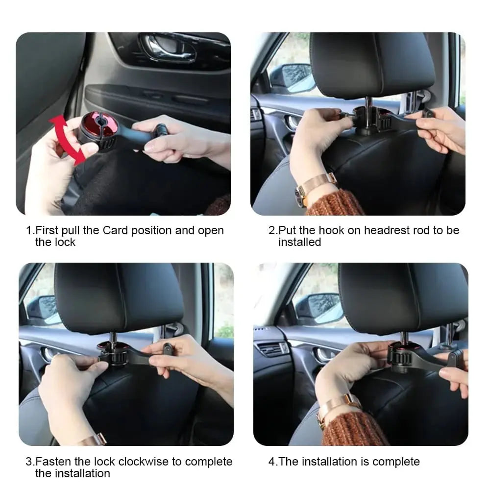 Rynx | 2-in-1 Car Headrest Hooks – Holds Bags & Serves as Smartphone Holder