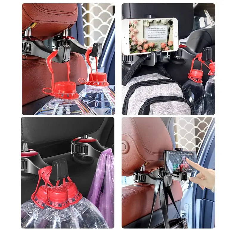 Rynx | 2-in-1 Car Headrest Hooks – Holds Bags & Serves as Smartphone Holder