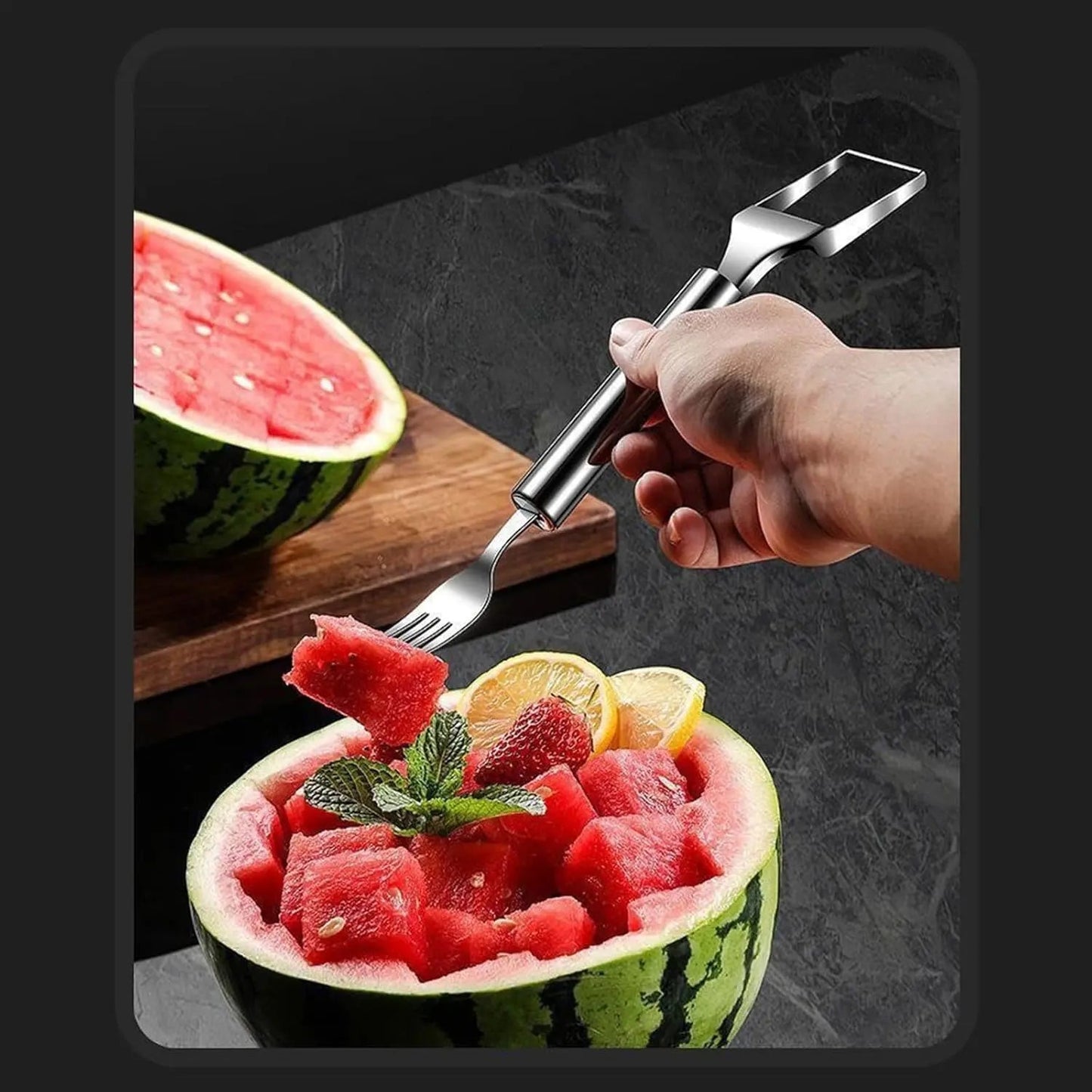 Rynx | 2-in-1 Stainless Steel Watermelon Cutter – Cut & Serve with just one tool