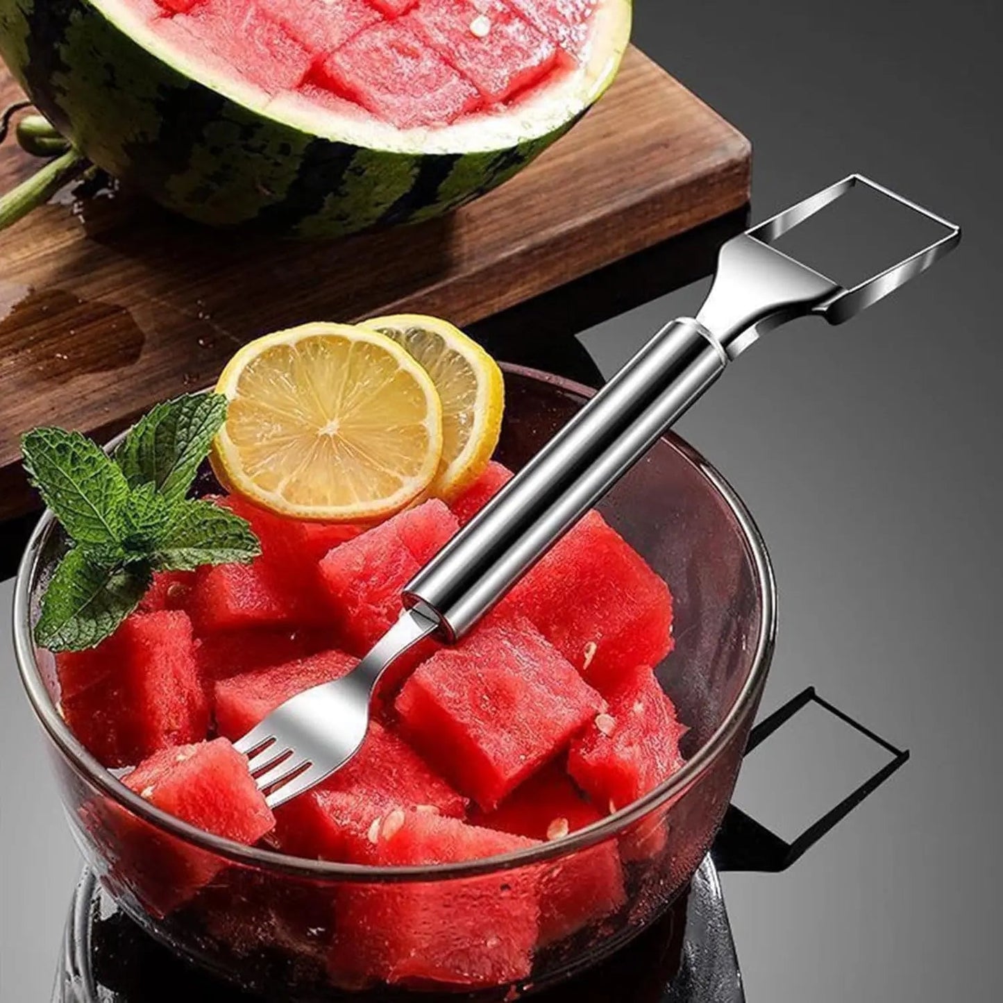 Rynx | 2-in-1 Stainless Steel Watermelon Cutter – Cut & Serve with just one tool