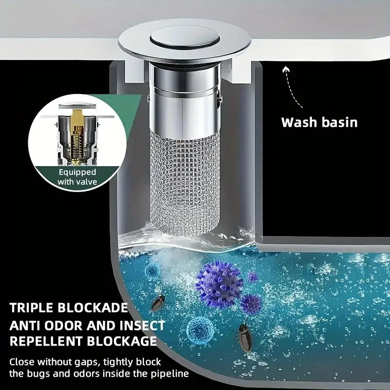 Rynx | Stainless Steel Pop-Up Drain Strainer for Effortless Clog Prevention