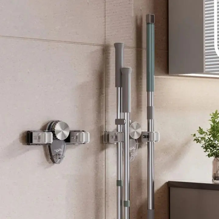 Rynx | Strong broom holder without drilling – Space-saving & safe storage