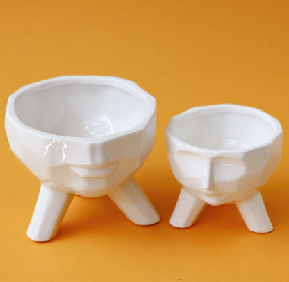 Rynx | FaciaBloom - 2-piece set White Ceramic Face Succulent Pots | Modern Design | Decor for Home & Office