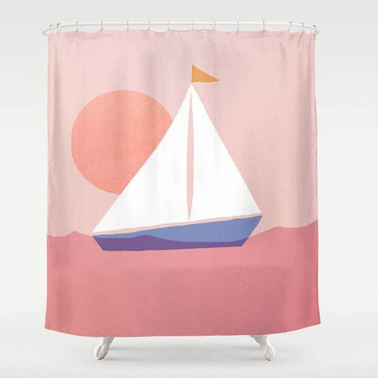 Rynx | Pink Ocean and Big Boat Shower Curtain
