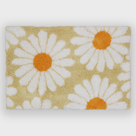 Rynx | Sweet Daisy Bath Mat, Yellow Flower Design Bathroom Rug, 16"x24"