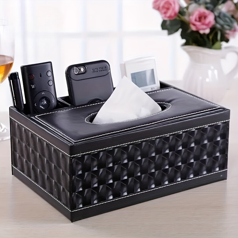 Rynx | Multifunctional Faux Leather Tissue and Storage Box – Four Compartments for Remote Control and Napkins