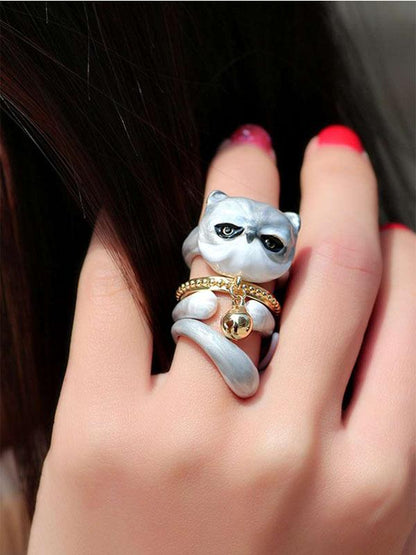 Rynx | Sweet Cat Design 4 Pieces Enamel Rings Set
