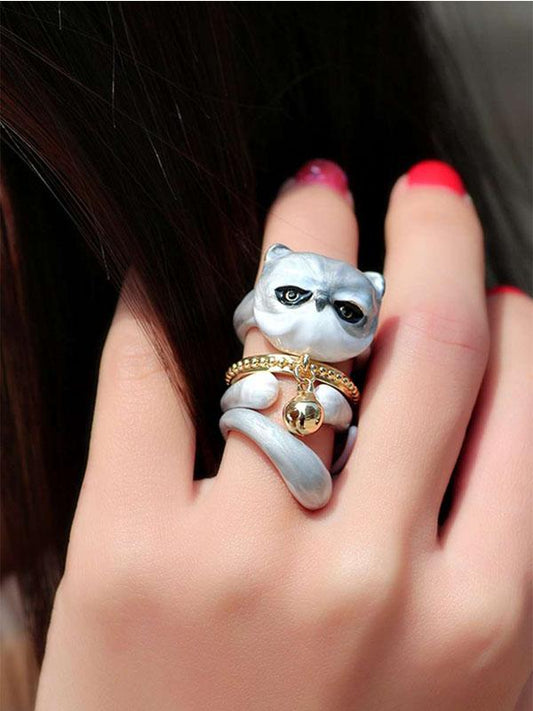 Rynx | Sweet Cat Design 4 Pieces Enamel Rings Set