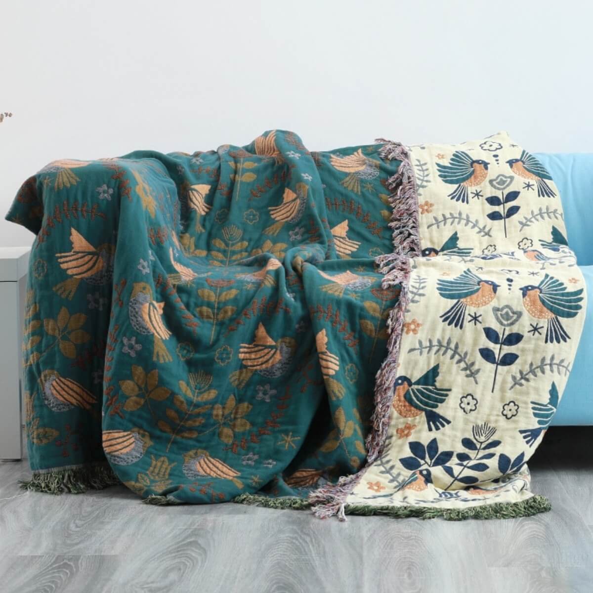Rynx | Reversible Scandinavian Bird Throw Blanket