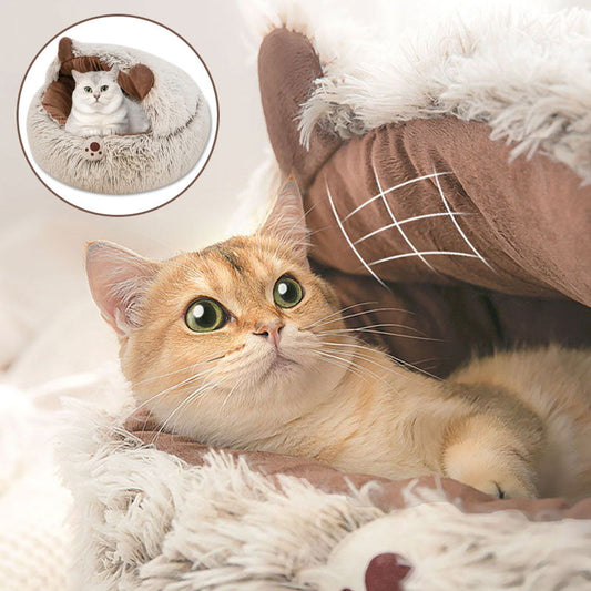 Rynx | Round Fluffy Cat Bed, Pet Bed Calming Cave Bed