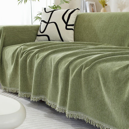 RYNX | Blanket Herringbone Tassel Couch Cover Green