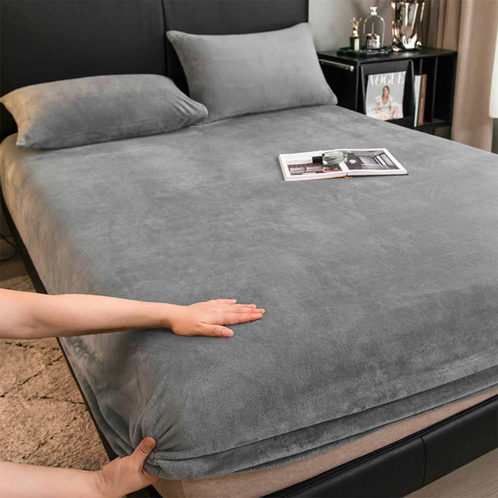 RYNX | Velvet Soft Fitted Sheet Mattress Cover Grey