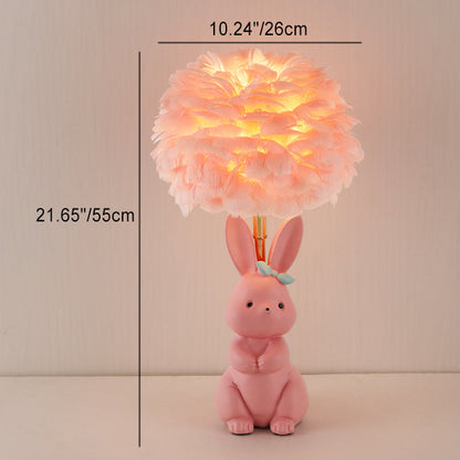 Rynx | Modern Art Deco Rabbit Feather Orb Metal Goose Feather Glass 1-Light Table Lamp For Bedroom