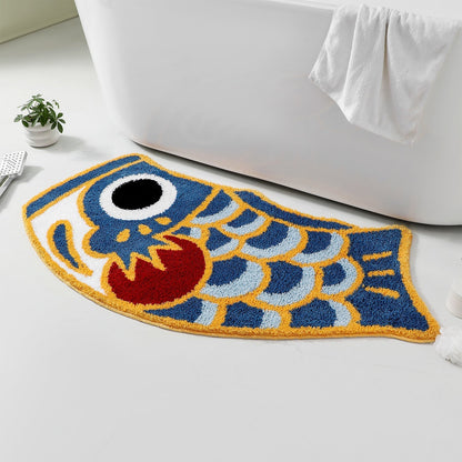 Rynx | Cute blue koi fish bath mat, Japanese carp bath rug