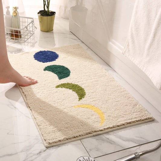 Rynx | Moon Phase Bath Mat Beige Background, Bathroom Rug, Soft Plush Water-absorbent Mat, Machine Washable