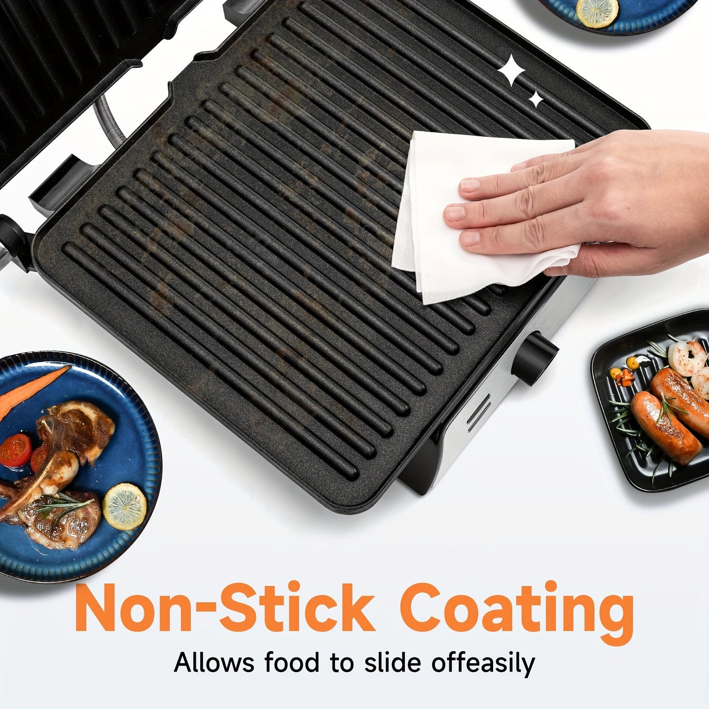 Rynx | 180-Degree 3-in-1 Electric Indoor Grill and Panini Press - Non-Stick Cooking Plates, Floating Hinge, Grease Tray