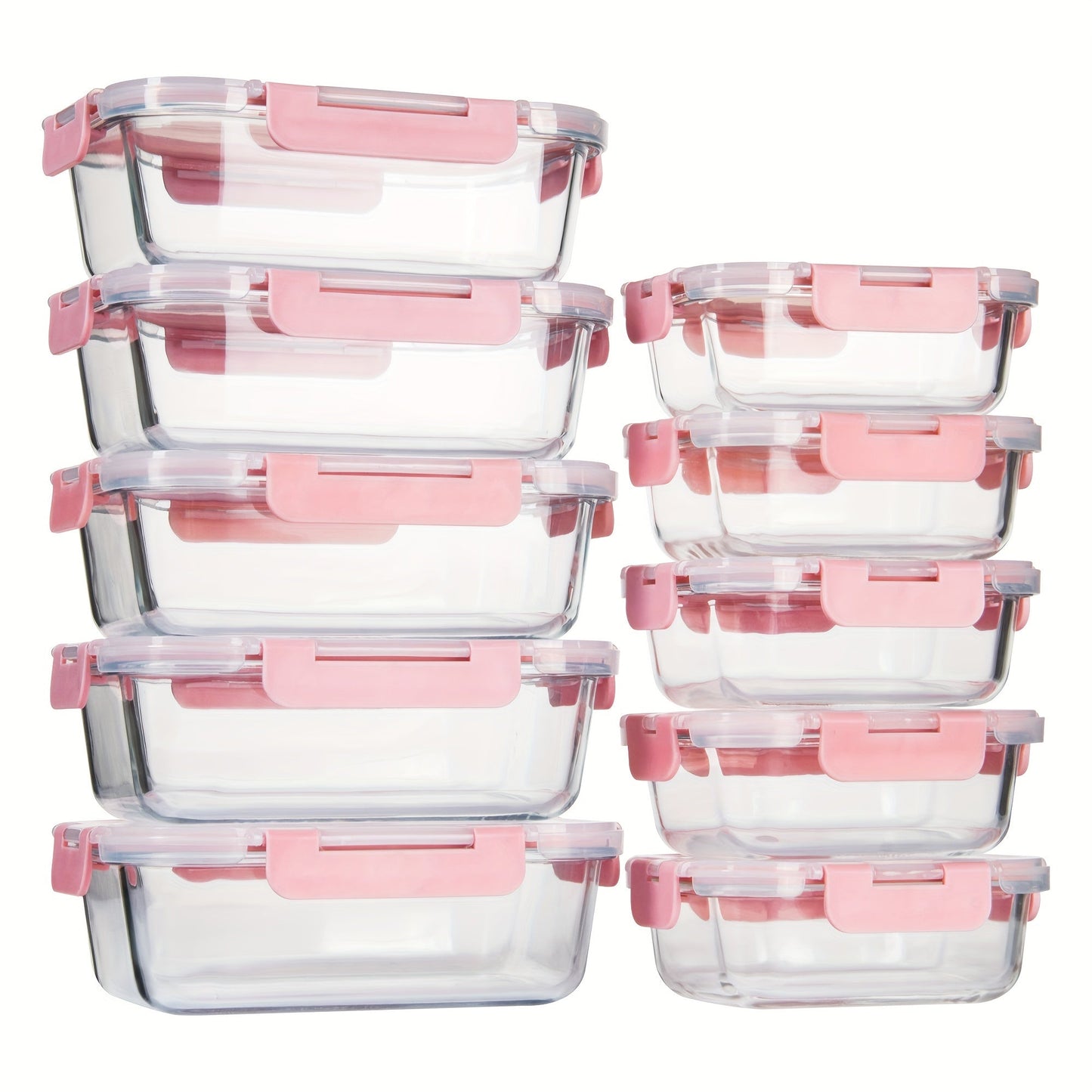 Rynx | 10-Pack Glass Meal Prep Containers Set with Airtight Lids – Durable Food Storage & Glass Lunch Boxes for Home, Kitchen, Office pink