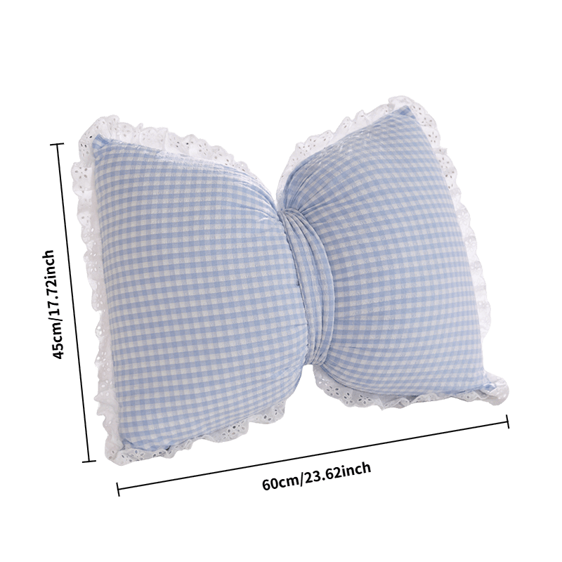 Rynx | Niedliches Schleifen-Karomuster-Wurfkissen - Minimalistischer Stil Dekokissen mit Spitzenborte, 100% Polyester, Maschinenwaschbar für Wohnzimmer, Schlafzimmer & Rücksitz des Autos - Pink, Blau, Grün, Gelb, Gemütliche Wohnakzente | Polye